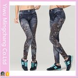 2016 Latest Design Plus Size European and American Fashion Coffee Flower Pattern Seamless Stretch Denim Leggings