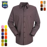 Gray Shirt Collar Soft Pockets Men Cotton Work Shirts