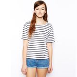 New Arrvial Ladies Summer Short Sleeve Crew Black White Stripe T-Shirt for Women