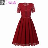 Sexy Vintage Summer Lace Round Neck Short Sleeve Princess Women Dress