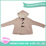 Horn Button Warm Fleece Lining White Kids Knitted Cardigan