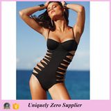 2016 Women Sexy Black Hollow One-Piece Beachwear with Spaghetti Strap