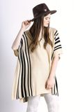 Ladies Striped Pattern Cotton Knitted Fashion Poncho Sweater (YKY2044)