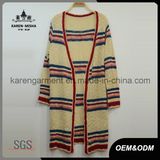 Ladies Open Front Striped Knitted Cardigan