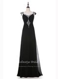 Aolanes Black Floor Length Chiffon Evening Dresses