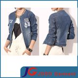 Chest Patchround Collor Sport Style Girl Denim Coat (JC4065)