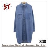 Custom Fashion Polo Neck Long Denim Coat