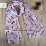 2017 Fashion Lady Voile Multicolor Rhombus Peony Printed Female Scarf