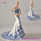 Custom Made Embroidered Blue and White Porcelain Chinese Style Wedding Dress