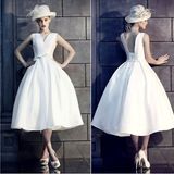 2017 Bateau Vintage Fitted Waist Lace Tea-Length Wedding Dress (Dream-100067)