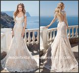 Cap Sleeves Bridal Gowns Champagne Lace Wedding Dress H18207