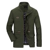 Men's Casual Outdoor Windbreaker Hooded Jacket Cotton Dark Green Coat