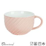 Pink Color Glazing with Emboseed Soup Mug