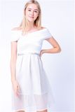 Banded off Shoulder Fit and Flare Shimmer Women Dress