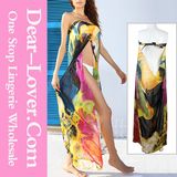 Fashion Yellow Floral Print Chiffon Beachwear