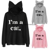 Women Sweatshirt Cat Slogan Print Cat Ear Kawaii Hoodie Sweatshirt New Black Print Cute Pullovers Long Sleeve Casual &120