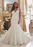 V Neck Beading Lace Mermaid Plus Size Wedding Dress Bridal Gowns