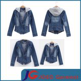 Hat Detachable Women Hoody Jean Jacket (JC4054)