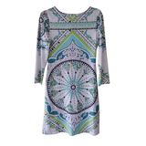 Women's Placement Print Milk Fiber Dress with Half Sleeve