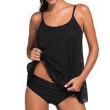 Black Lace Overlay Spaghetti Straps Tankini Bathing Suit Swimwear Swimsuit