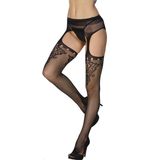 Sexy Women Floral Keyhole Garter Belt Fishnet Stockings