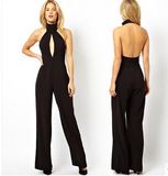 Black Cut-out Open Back Sexy Women Chiffon Jumpsuite