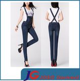 Dark Blue Buddy Suspender Skinny Jeans Women Clothes (JC1300)