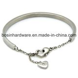 Love Stainless Steel Bangle Bracelet with Heart Lobster Clasp