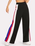 Color Block Side Palazzo Wide Leg Women Pant