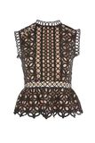 2017 High Quality Customized Black Eyelet Lace Shell Women Blouse