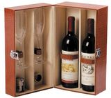 Brown Leather Gift Box for Wines and Glasses Set