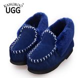 Classic Women Men Sheepskin Shoes Moccasin Slipper Blue