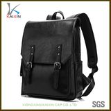 Black Men's School PU Leather Laptop Backpack