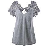 Women's Scalloped Floral Lace V Neck Short Sleeve Blouse Shirt Top