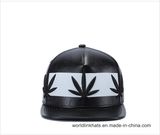 Custom 5 Panel 3D Embroidery Leather Flat Brim Snapback Cap