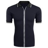 Men Zip up Turn-Down Collar Short Sleeve Stylish Polo Shirts