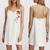 Fashion Women Sexy Slim V-Neck Embroidery Backless Bandage Slip Dress