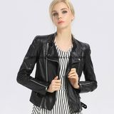 Fashion Women PU Lapel Jacket Outer Wear Outdoor Coat