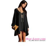 Black Chiffon Leisure Mini Skater Jersey Dress