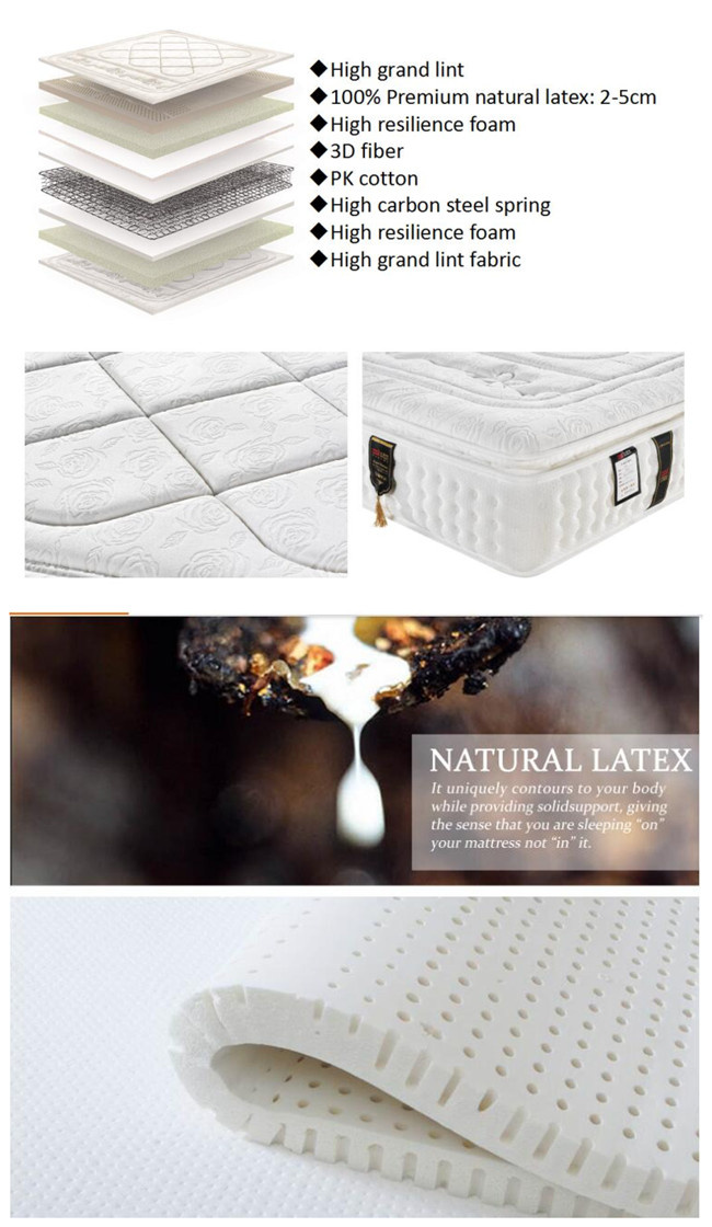 Natural Latex Spring Mattress with 3D Fibber for Hotel Furniture /Fb658